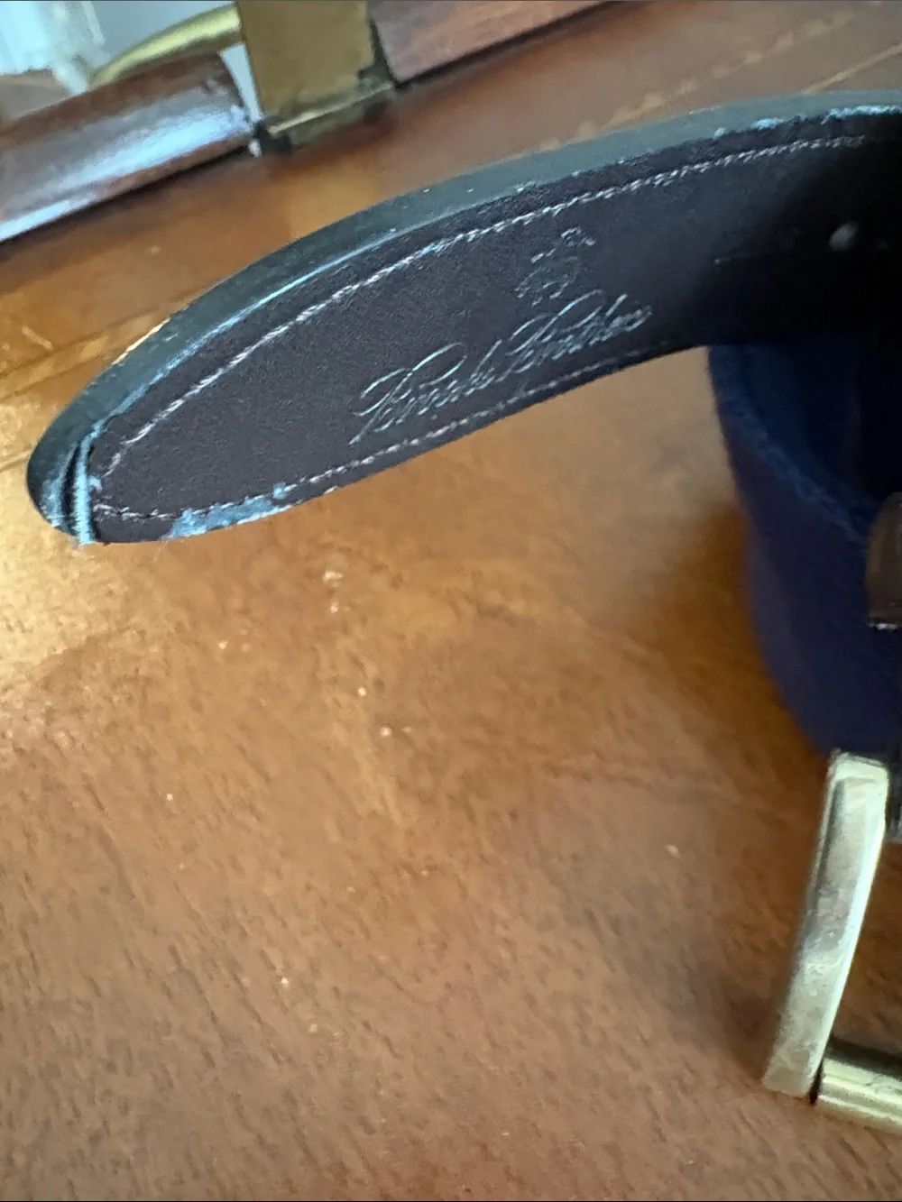 Brooks Brothers Boys Navy Blue Canvas Belt with Brown Leather Trim